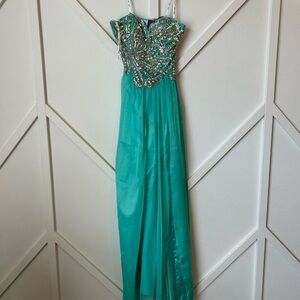 Elegant Teal Dress with Embellished Bodice